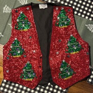 Festive Red Sequin Christmas Vest